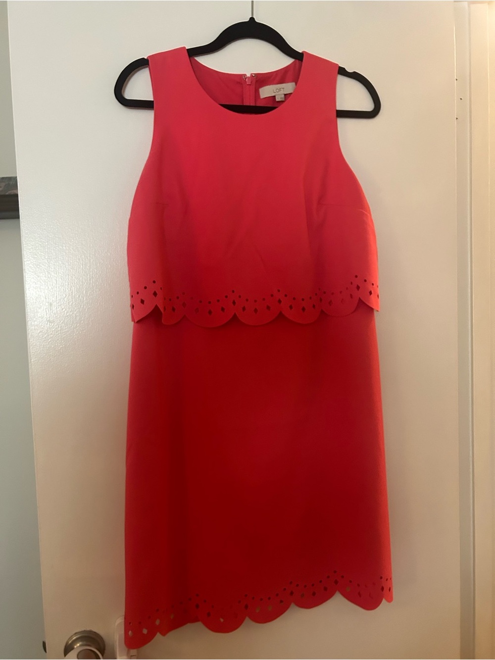 LOFT Coral Scalloped Hem Sleeveless Midi Dress